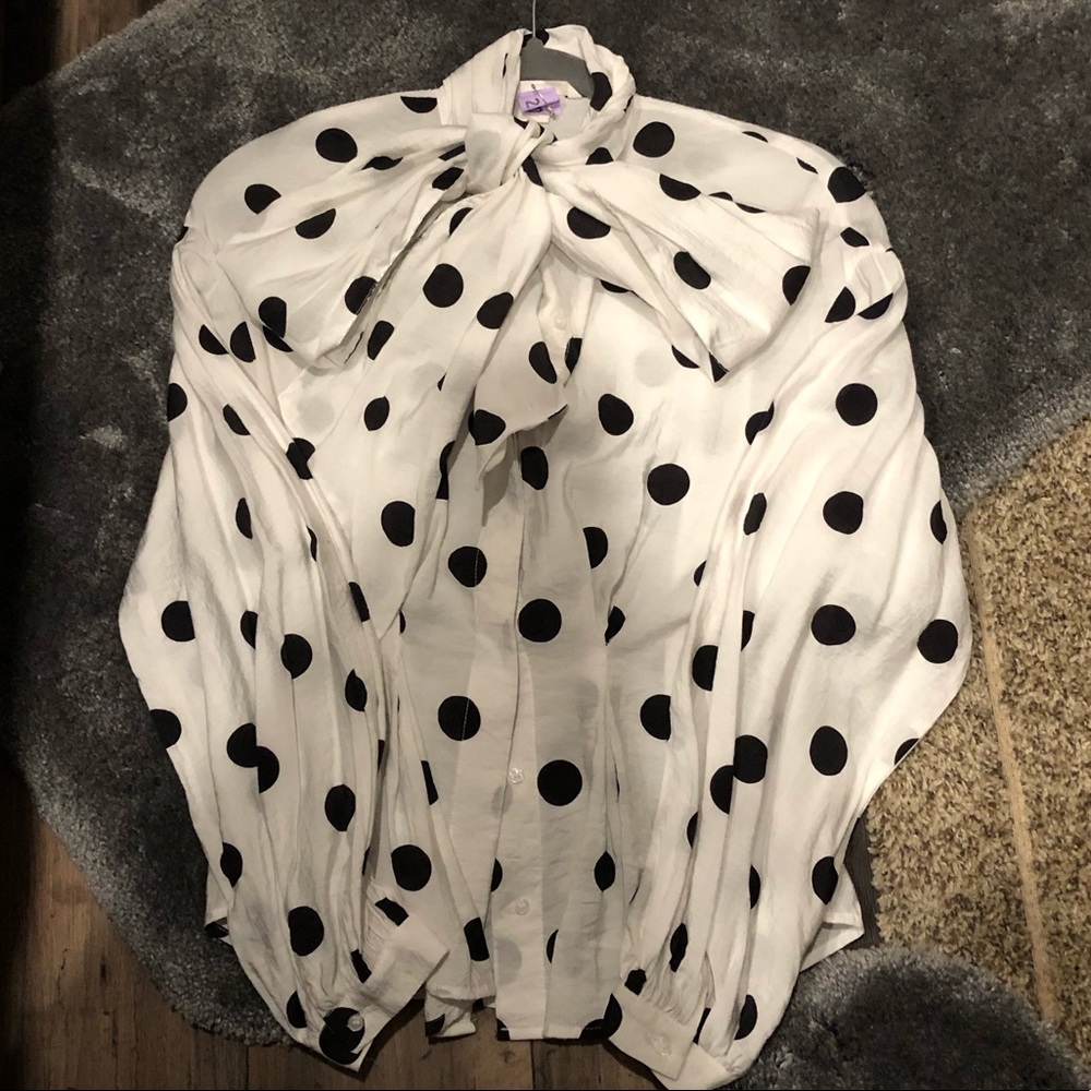 Polka tie neck dress shirt